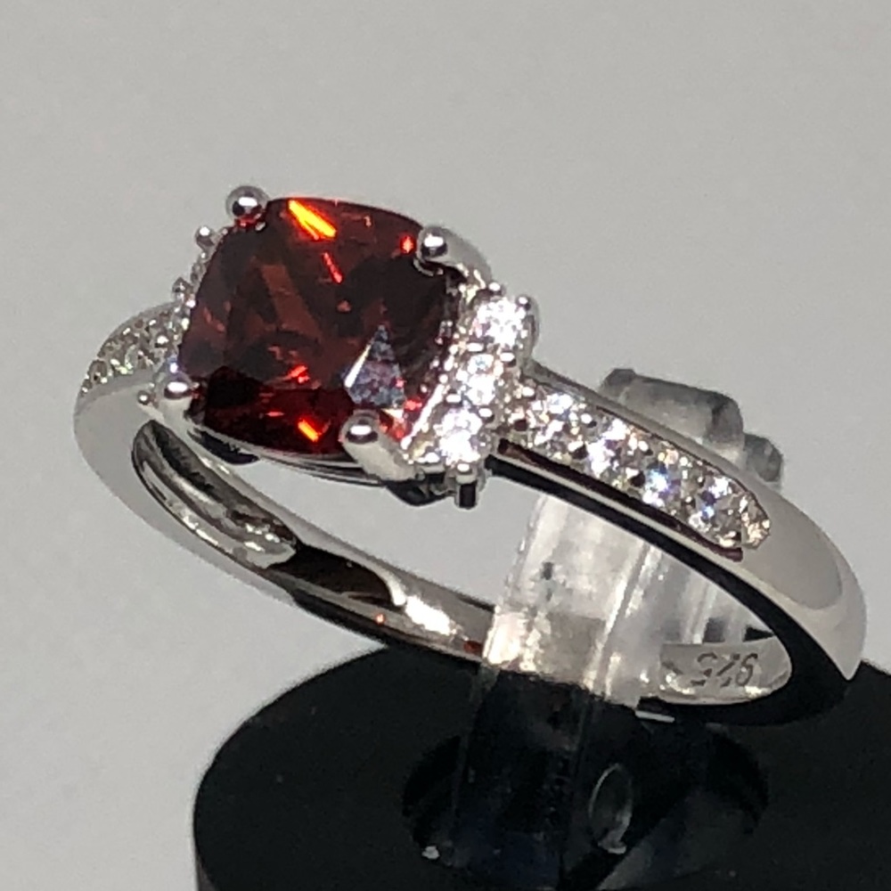 Sterling Silver Garnet CZ Ring